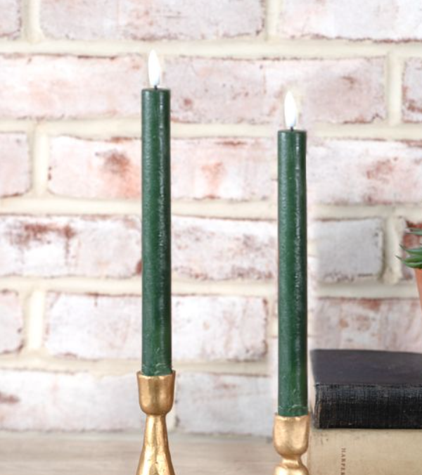 2 PC GREEN LED TAPER CANDLE SET