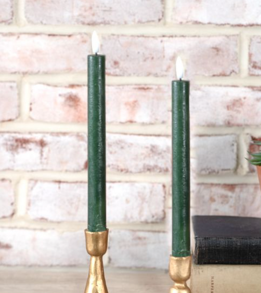2 PC GREEN LED TAPER CANDLE SET